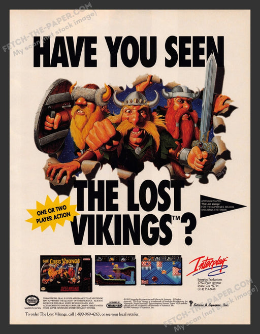 The Lost Vikings Video Game 1990s Print Advertisement Ad 1993