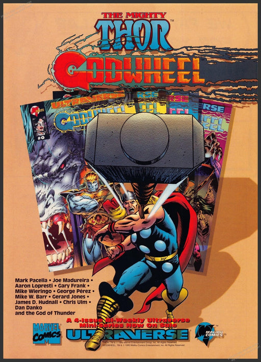 The Mighty Thor Godwheel Ultraverse Marvel Comics 1990s Print Ad 1995