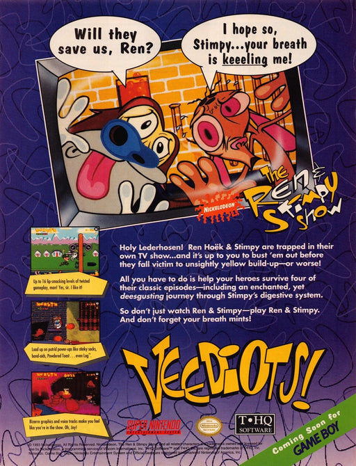 The Ren & Stimpy Show Veediots! Video Game 1990s Print Advertisement Ad 1993