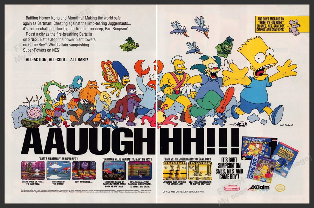 The Simpsons Video Game 1990s Print Advertisement (2 Page) Ad 1992
