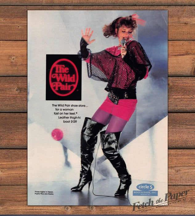The Wild Pair Thigh High Boots Pink Mini Skirt Legs Print Ad 1985 1980s