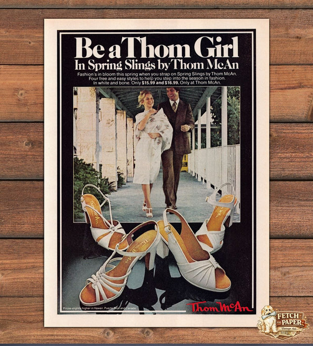 Thom McAn Spring Slings Be a Thom Girl White Sandals Print Ad 1978 1970s