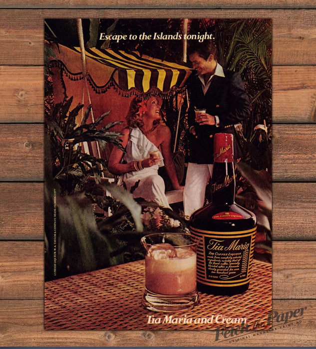 Tia Maria Coffee Liqueur Escape To Islands Tropical Couple Print Ad 1977 1970s