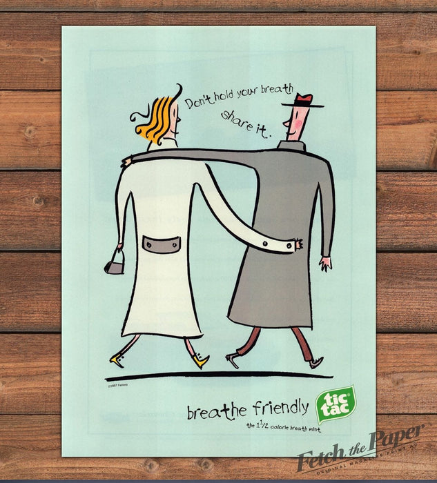 Tic Tac Cartoon Couple Trench Coats Breathe Friendly Print Ad 1997 1990s