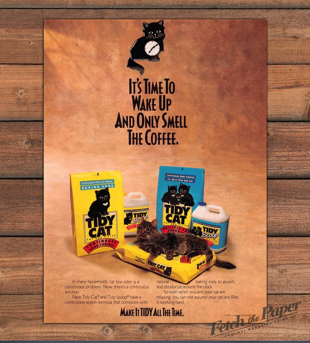 Tidy Cat Litter Cat Clock Continuous Odor Control Print Ad 1993 1990s