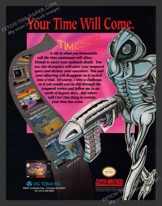Timeslip Video Game 1990s Print Advertisement Ad 1993