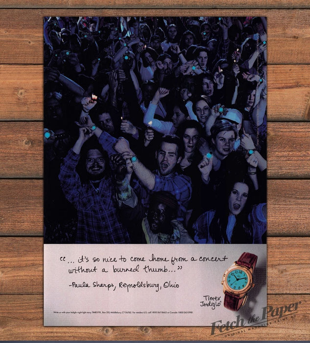 Timex Indiglo Watch Paula Sharps Concert Crowd Testimonial Print Ad 1995 1990s