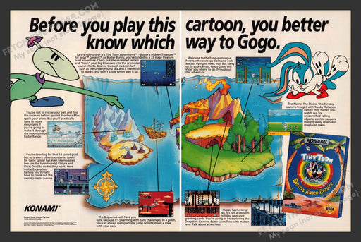 Tiny Toon Buster's Hidden Treasure Video Game 1990s Print Advertisement 2pg 1993