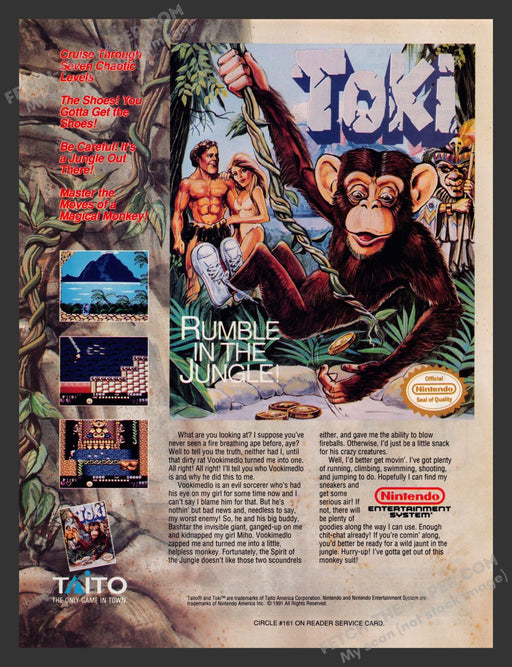 Toki Video Game 1990s Print Advertisement Ad 1991