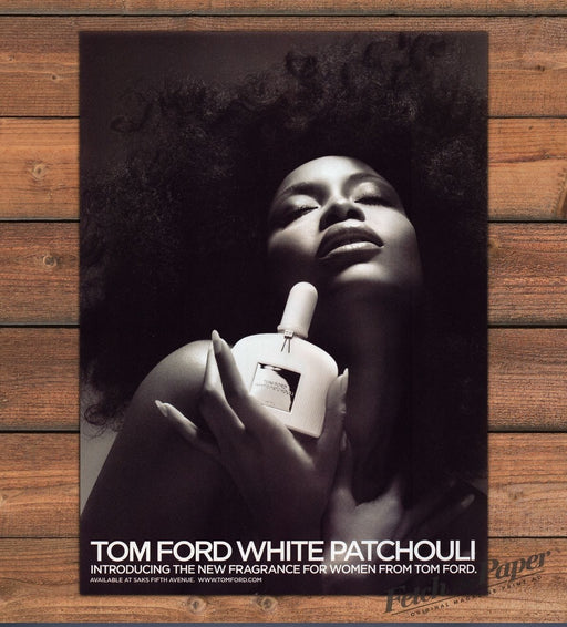 Tom Ford White Patchouli Perfume Afro Model Black White Print Ad 2008 2000s