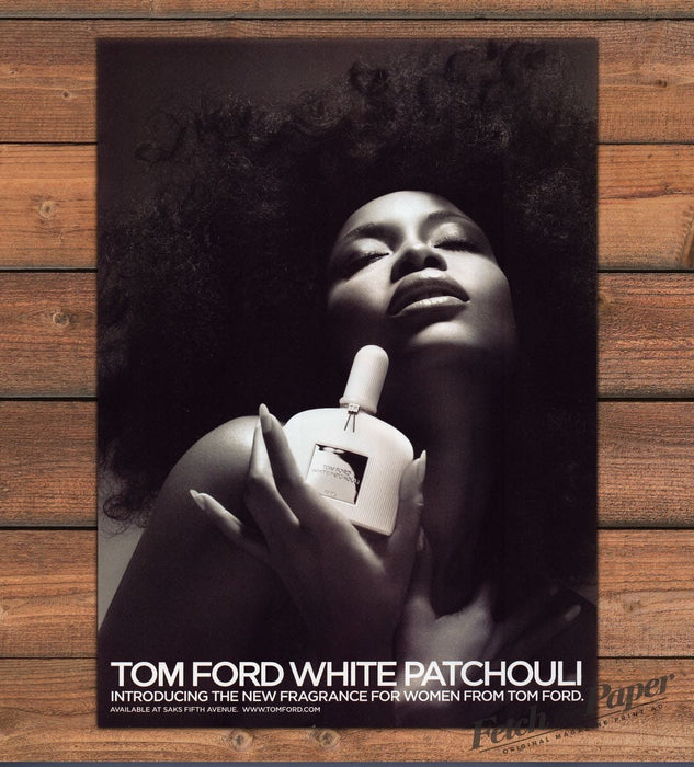 Tom Ford White Patchouli Perfume Afro Model Black White Print Ad 2008 2000s