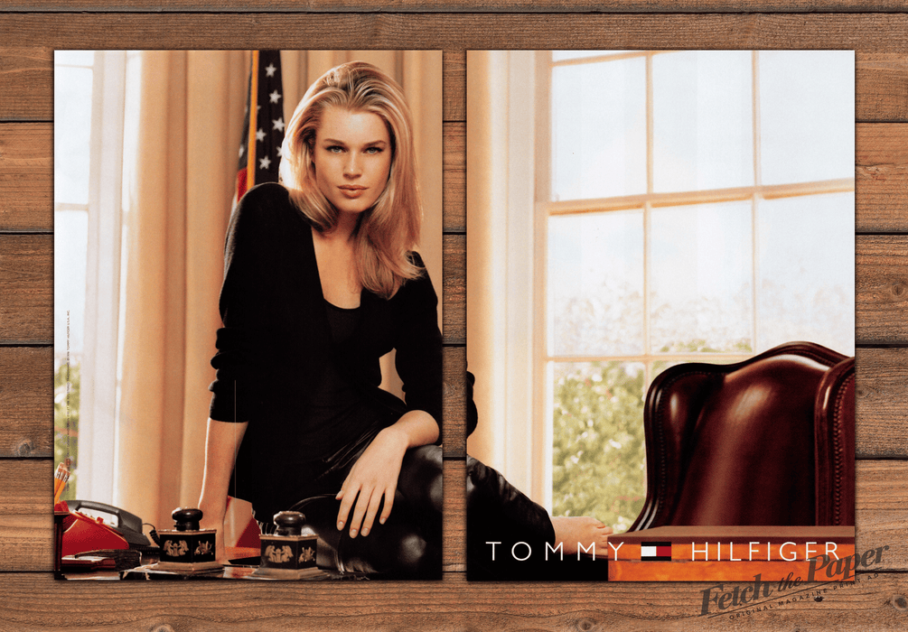 Tommy Hilfiger Rebecca Romijn Model Oval Office Desk Print Ad 1998 1990s (2pgs)