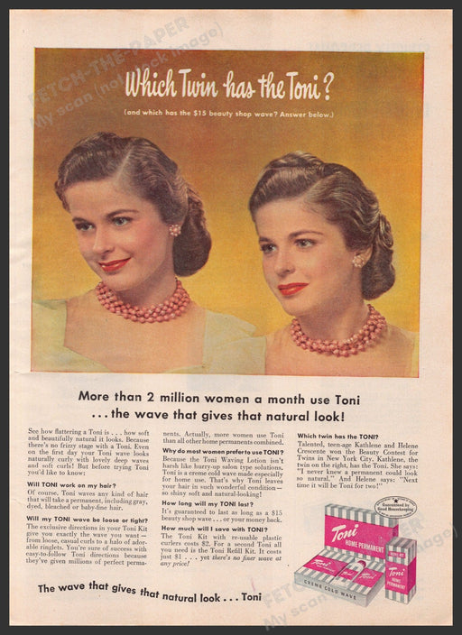 Toni Home Permanent Hair Perm 1940s Print Advertisement Ad 1949 Fetch-the-Paper