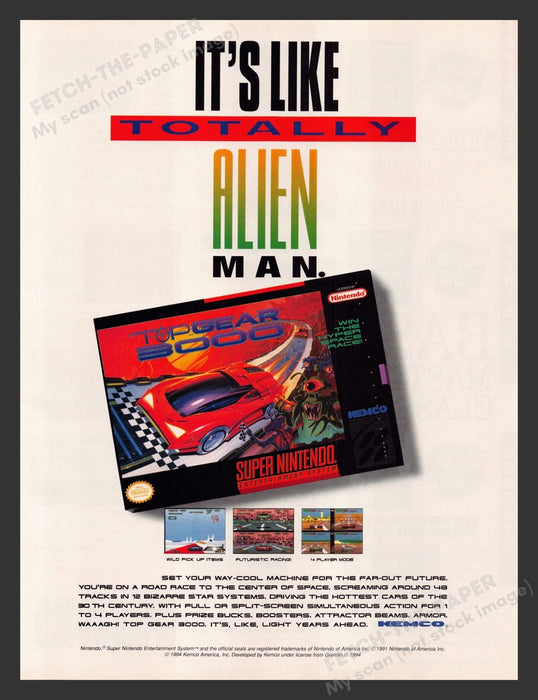 Top Gear 3000 Super Nintendo Video Game 1990s Print Advertisement Ad 1994