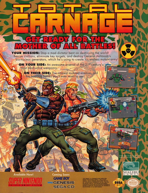 Total Carnage Video Game 1990s Print Advertisement Ad 1993