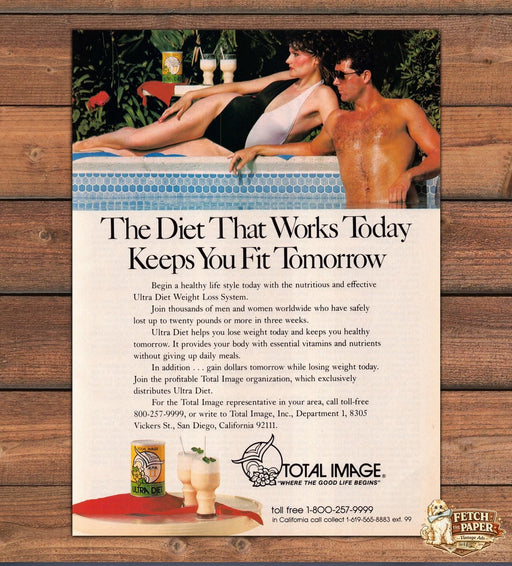 Total Image Ultra Diet Poolside Couple Swimsuit Weight Loss Print Ad 1983 1980s