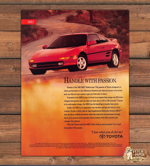 Toyota MR2 Car 1990s Print Advertisement Ad 1991 Red Turbo