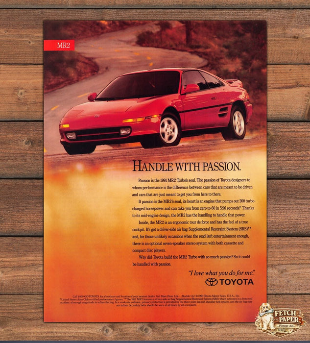 Toyota MR2 Car 1990s Print Advertisement Ad 1991 Red Turbo