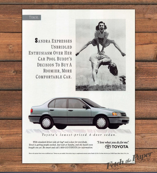 Toyota Tercel Sandra Leapfrog Car Pool Buddy 4-Door Sedan Print Ad 1993 1990s