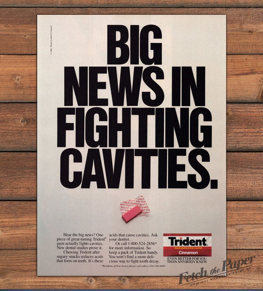 Trident 1980s Print Advertisement 1986 Cinnamon "Big news in fighting cavities"