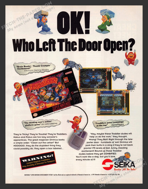 Troddlers Video Game 1990s Print Advertisement Ad 1993