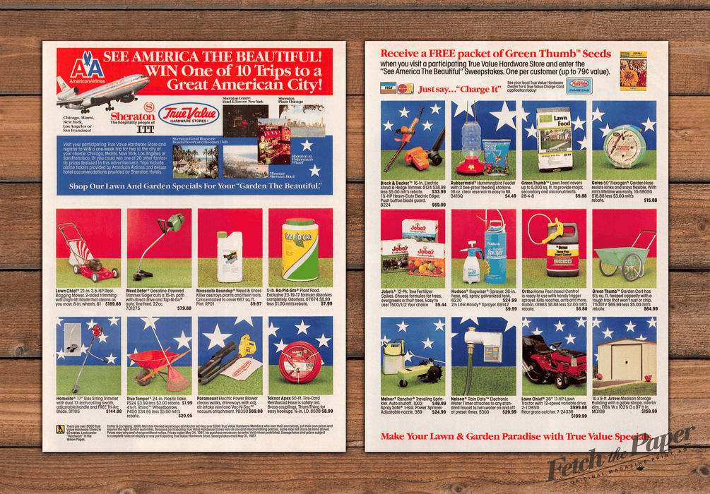 True Value Lawn Garden Mower American Airlines Print Ad 1987 1980s (2pgs)