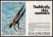 U.S. Virgin Islands Travel Promo 1980s Print Advertisement (2 pages) 1988 Swim Fetch-the-Paper
