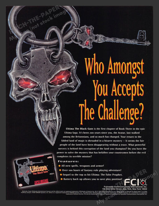 Ultima: The Black Gate Video Game 1990s Print Advertisement Ad