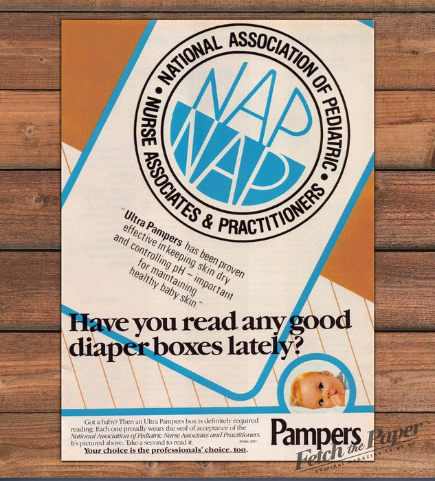 Ultra Pampers Diapers NAPNAP Pediatric Nurse Seal Baby Print Ad 1987 1980s