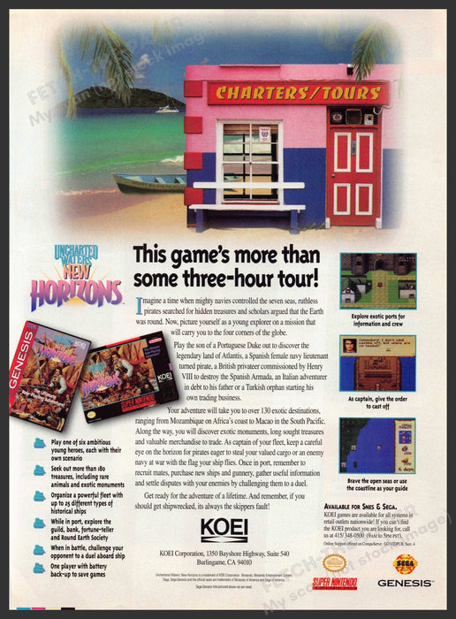 Uncharted Waters New Horizons Video Game 1990s Print Advertisement 1994