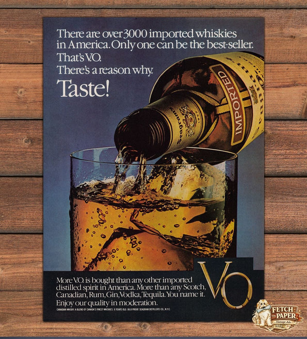 V.O. Imported Whisky Best Seller Taste Seagram Print Ad 1981 1980s