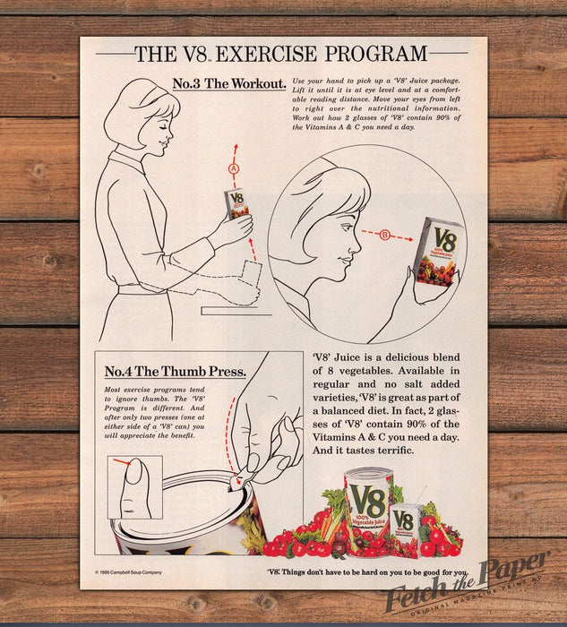 V8 Vegetable Juice Exercise Program Line Art Woman Can Print Ad 1987 1980s