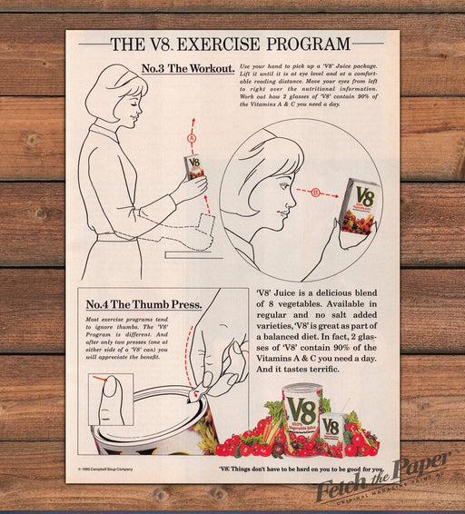 V8 Vegetable Juice Exercise Program Line Art Woman Can Print Ad 1987 1980s