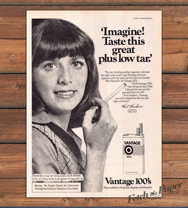 Vantage 100s Low Tar Cigarettes Gail Henkin Testimonial Print Ad 1979 1970s