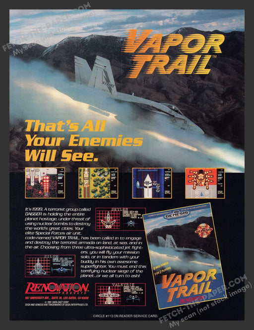 Vapor Trail Video Game 1990s Print Advertisement Ad 1991