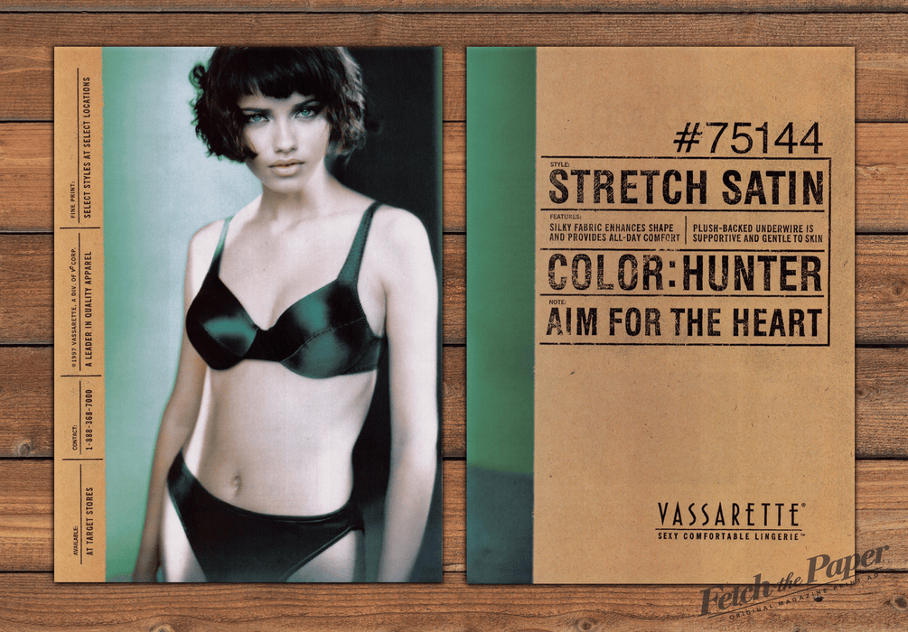 Vassarette Adriana Lima Stretch Satin Bra Print Ad 1997 1990s (2pgs)