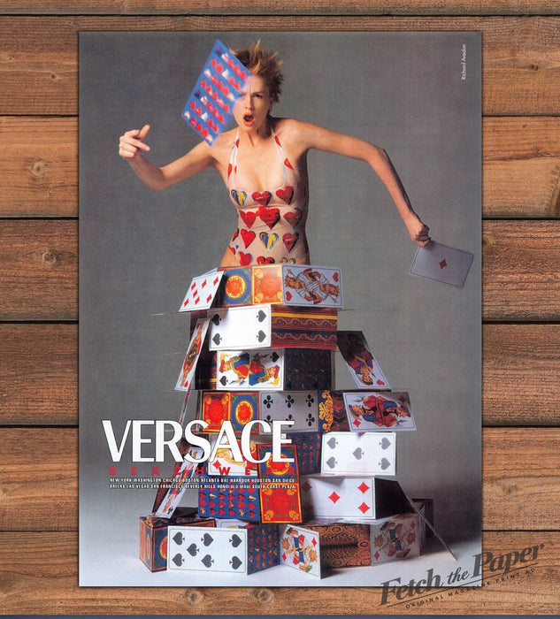 Versace Beachwear Deck of Cards Dress Swimsuit Model Print Ad 1997 1990s