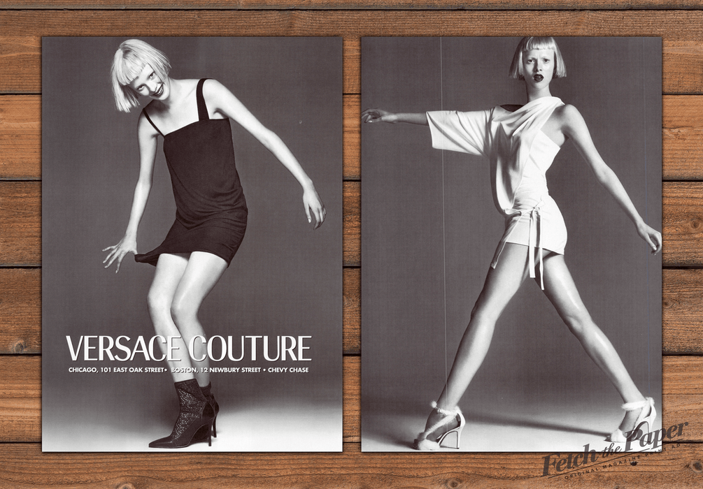 Versace Couture Karen Elson Black Dress 1 Page (Front/Back) Print Ad 1997 1990s