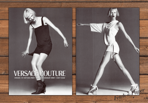 Versace Couture Karen Elson Black Dress 1 Page (Front/Back) Print Ad 1997 1990s