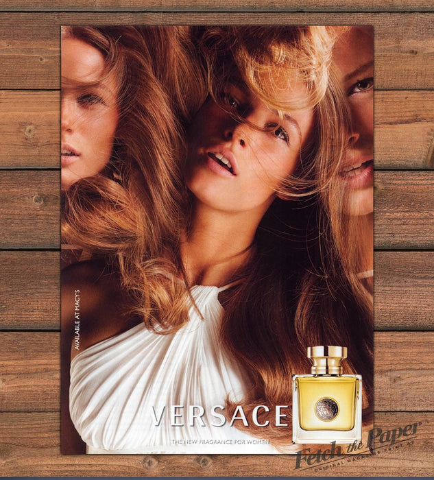 Versace Women's Fragrance Windblown Hair Models White Halter Print Ad 2008 2000s
