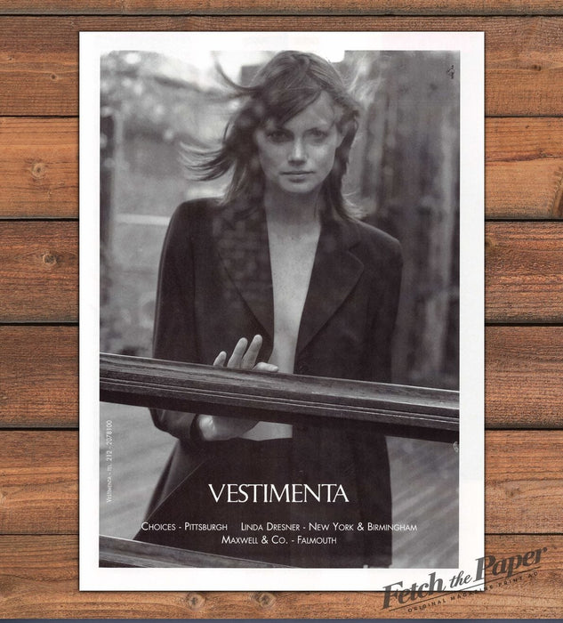 Vestimenta Moody Windswept Model Sultry Open Blazer Fashion Print Ad 1998 1990s