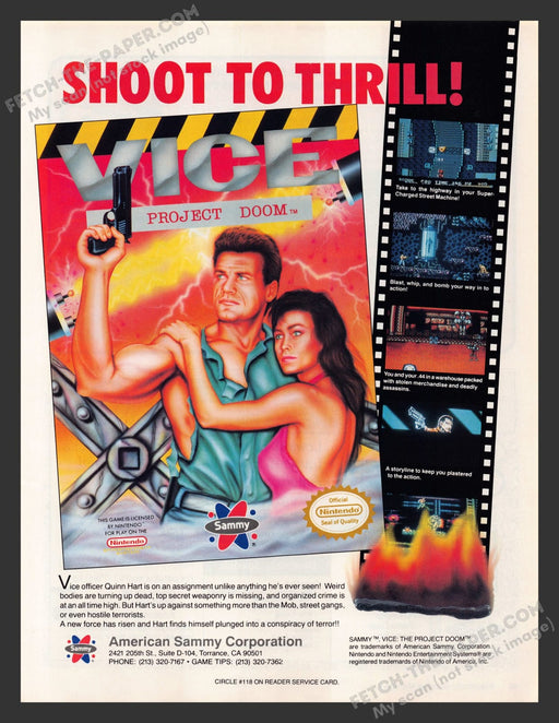 Vice: The Project Doom Video Game 1990s Print Advertisement Ad 1991