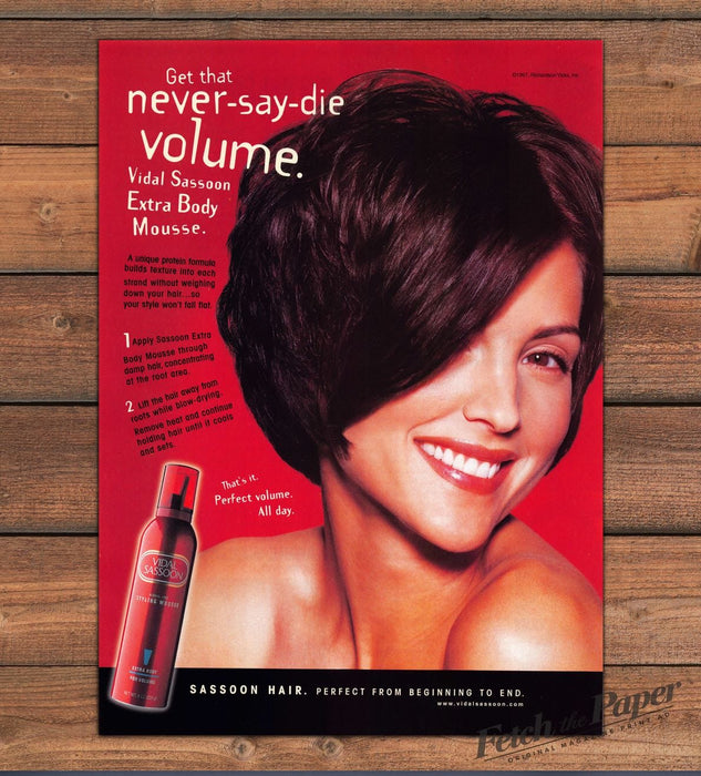 Vidal Sassoon Extra Body Mousse Red Background Print Ad 1997 1990s