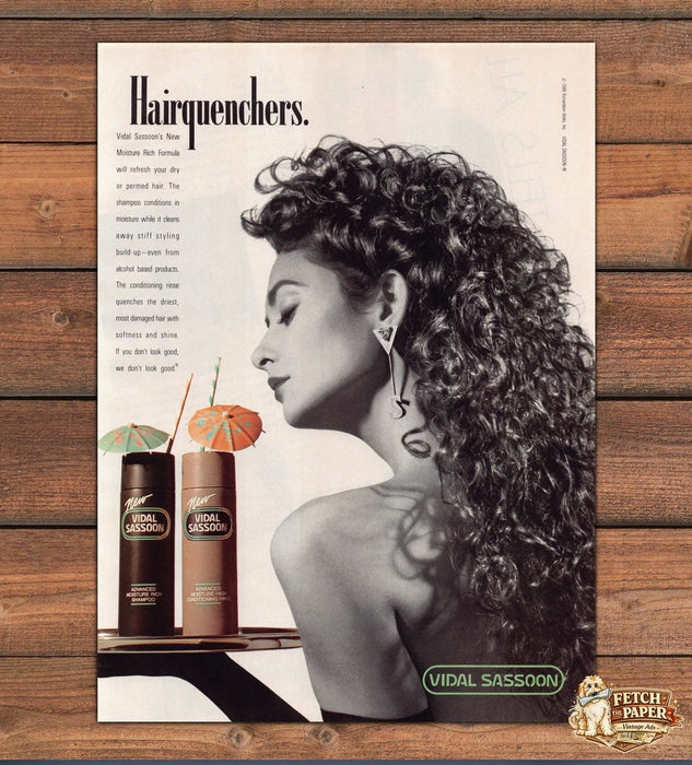 Vidal Sassoon Hairquenchers Big Hair Curly Ringlets Print Ad 1988 1980s