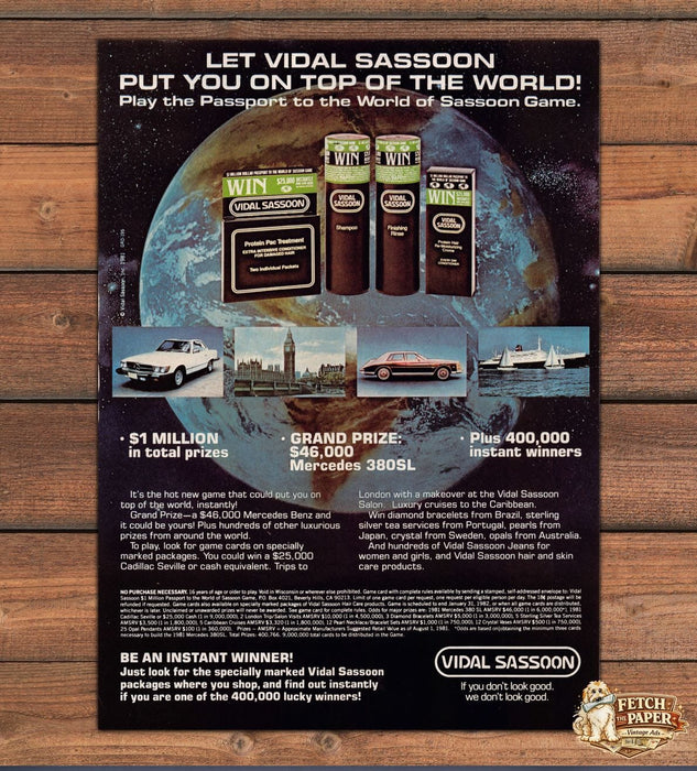 Vidal Sassoon Passport to World Sweepstakes Mercedes Print Ad 1981 1980s
