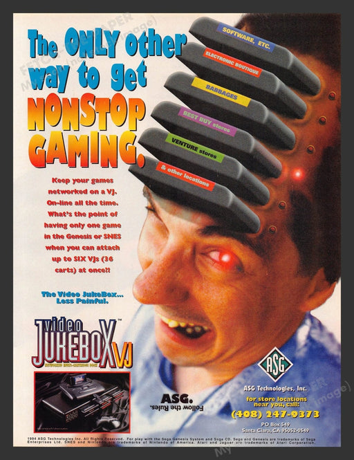 Video Jukebox VJ On-line All the Time Game 1990s Print Advertisement Ad 1994