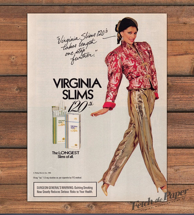 Virginia Slims 120's 1980s Magazine Print Advertisement 1986 Legs One Step