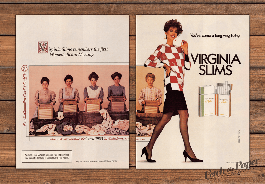 Virginia Slims 1980s Print Advertisement (2 pages) 1985 Legs "Board Meeting"