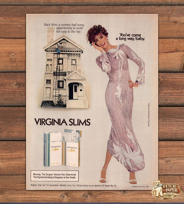 Virginia Slims 1980s Print Advertisement Ad 1983 "Work her way up to the top"