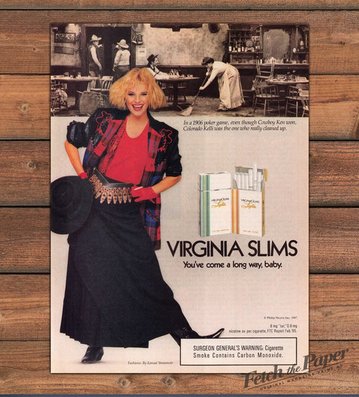 Virginia Slims Cigarettes 1906 Poker Game 1980s Print Advertisement Ad 1987